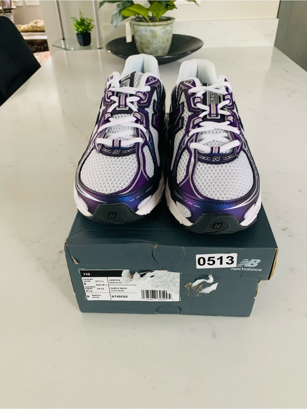 New Balance Kids White and Purple Mesh Sneakers